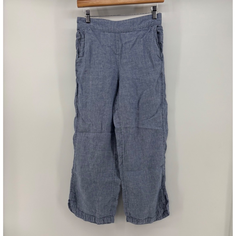Christian Siriano 100% Linen Pants Women's Small Cropped Chambray Blue
